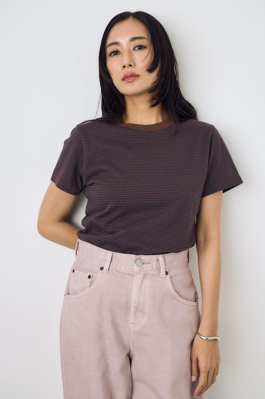 ミニボーダーTシャツ 柄BRN M