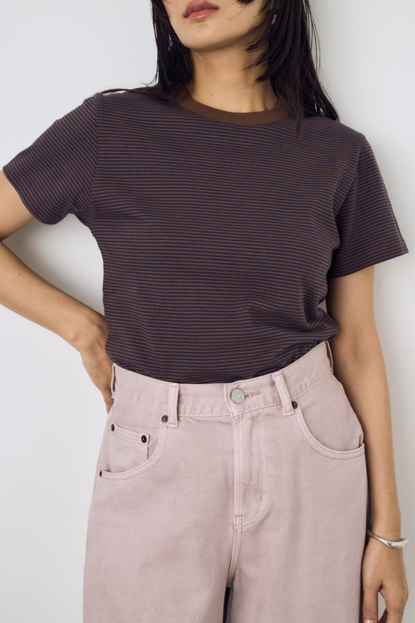 ミニボーダーTシャツ 柄BRN M