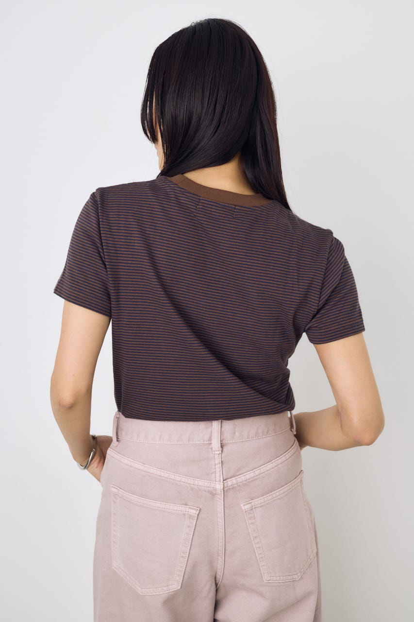 ミニボーダーTシャツ 柄BRN M