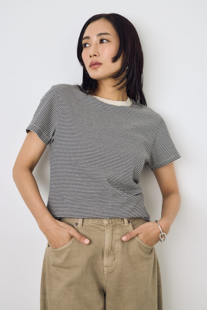 ミニボーダーTシャツ 柄WHT M