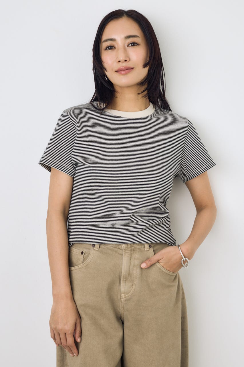 ミニボーダーTシャツ 柄WHT M