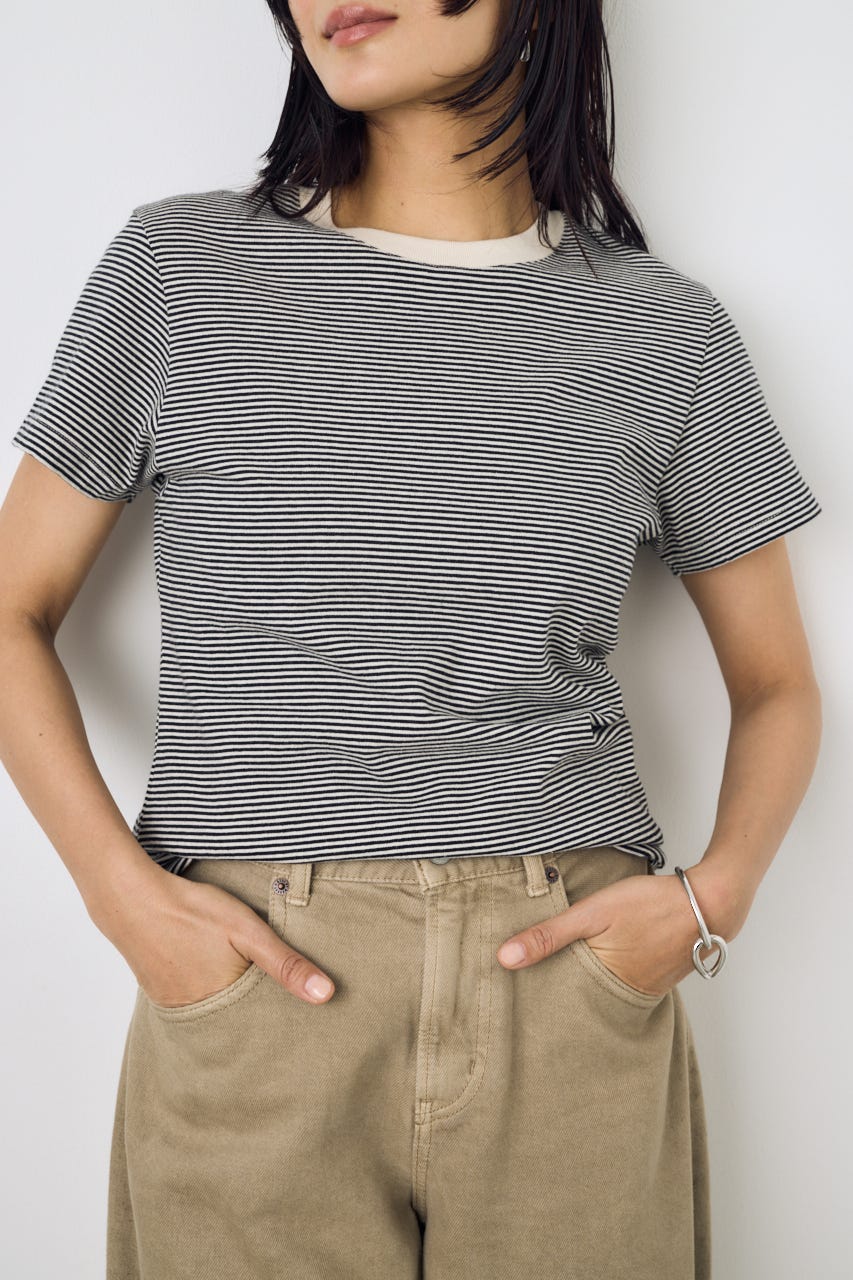 ミニボーダーTシャツ 柄WHT M