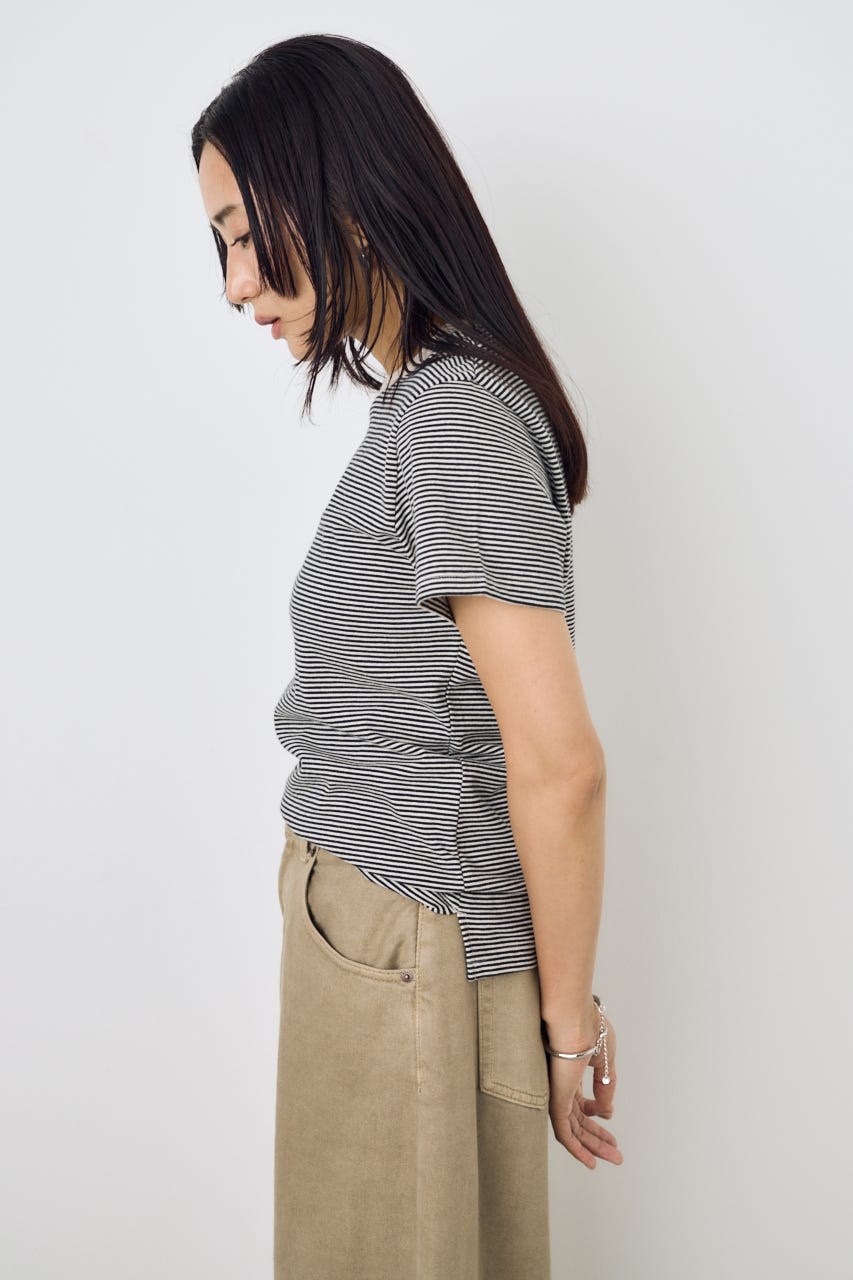 ミニボーダーTシャツ 柄WHT M