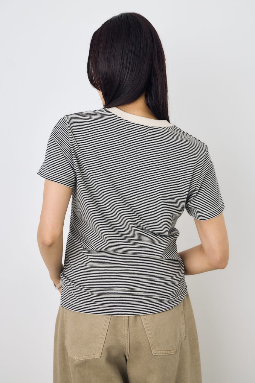 ミニボーダーTシャツ 柄WHT M