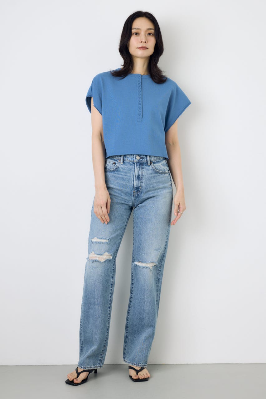 【GOLDEN PRICE 5/1(金)8:59までの特別価格】2WAYヘンリーネックトップス BLU S