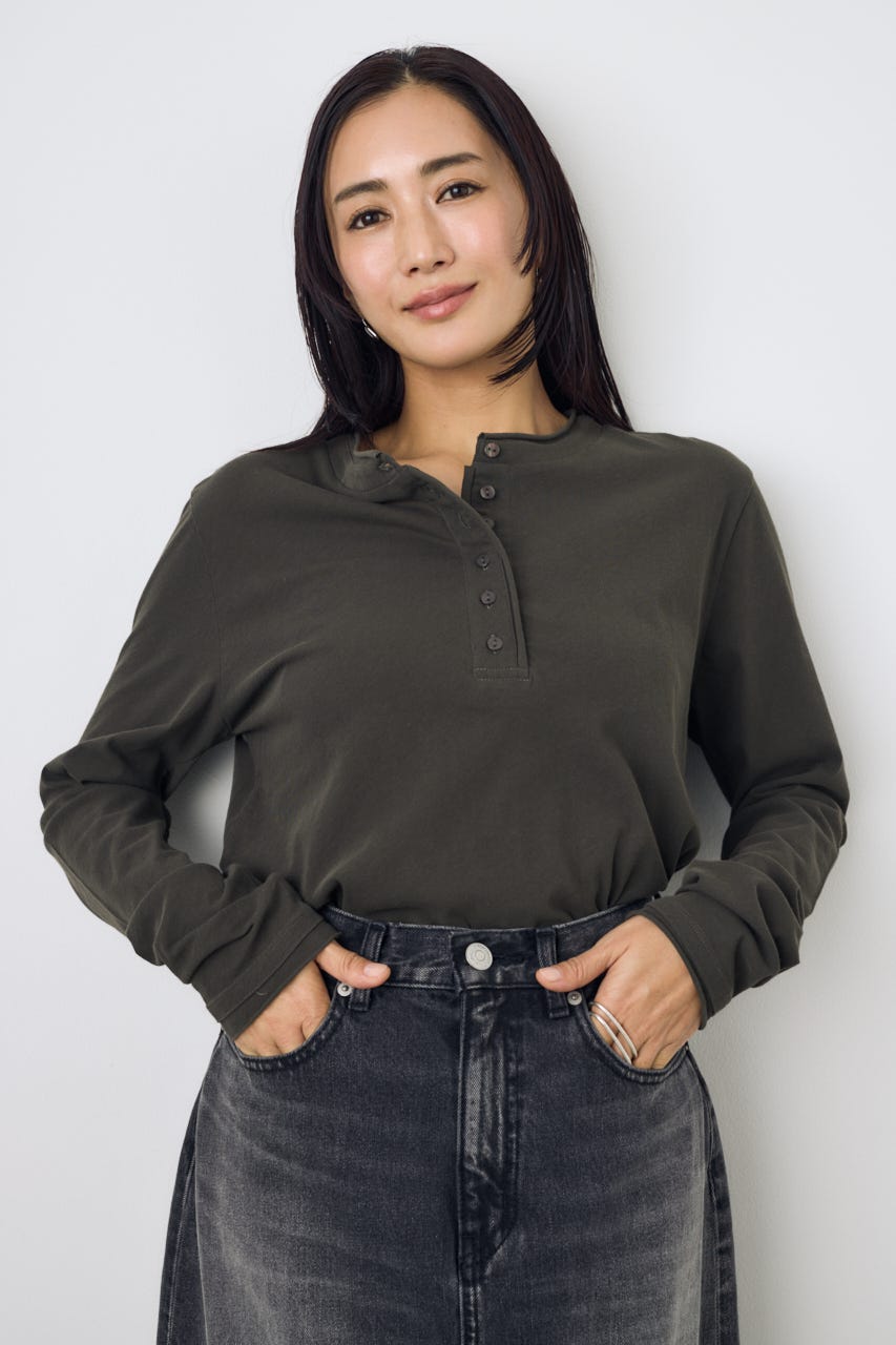 ドライタッチ ヘンリーネックトップス L/BLK M