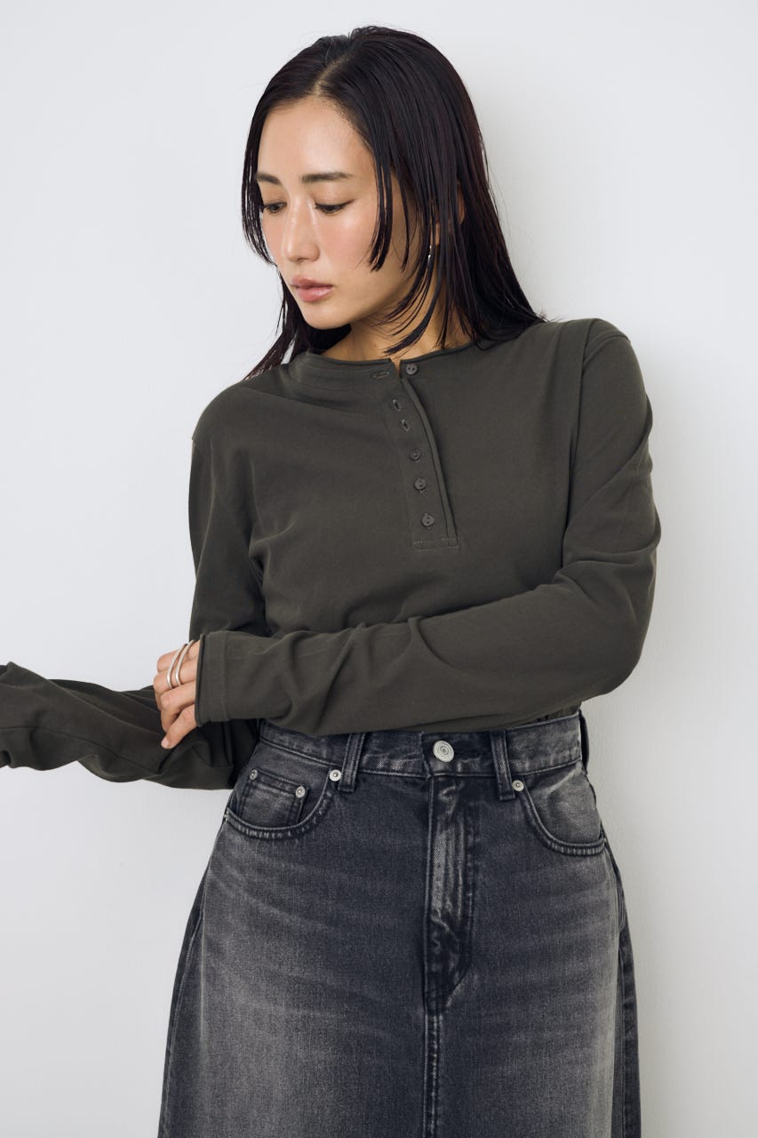 ドライタッチ ヘンリーネックトップス L/BLK M