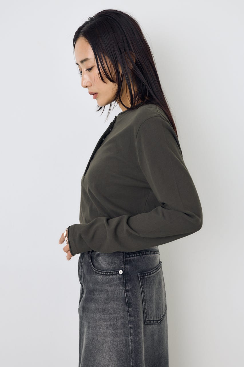 ドライタッチ ヘンリーネックトップス L/BLK M