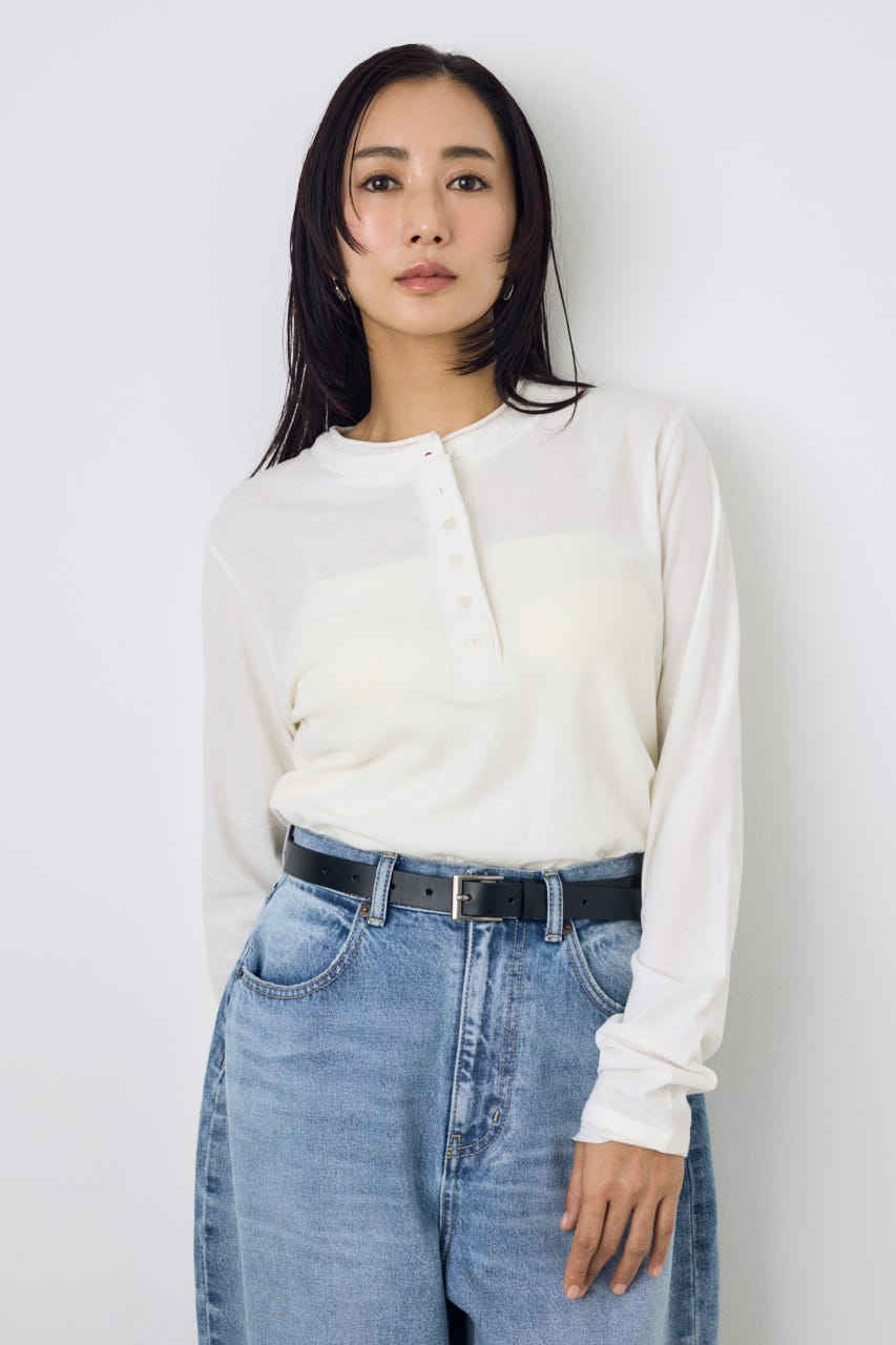 ドライタッチ ヘンリーネックトップス O/WHT M