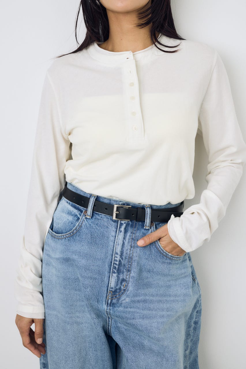 ドライタッチ ヘンリーネックトップス O/WHT M