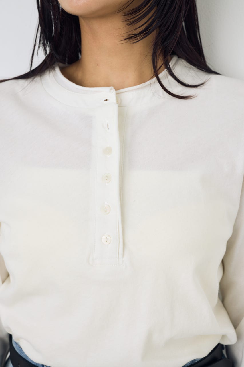 ドライタッチ ヘンリーネックトップス O/WHT M