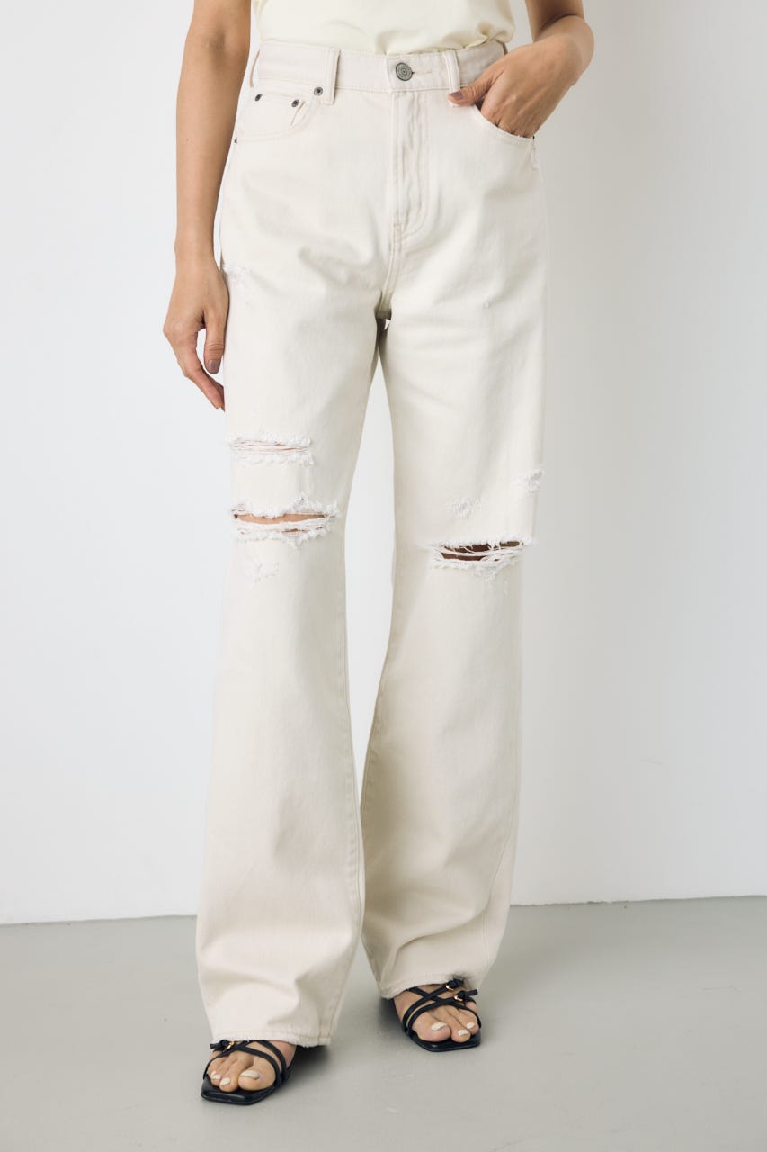 【WEB限定】AZUL DENIM ダメージストレートデニム ロング丈 IVOY 25inch