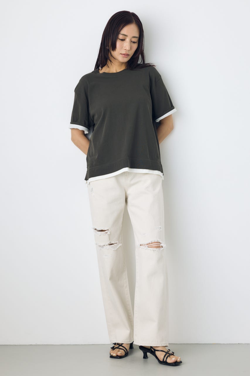 【WEB限定】AZUL DENIM ダメージストレートデニム ロング丈 IVOY 25inch