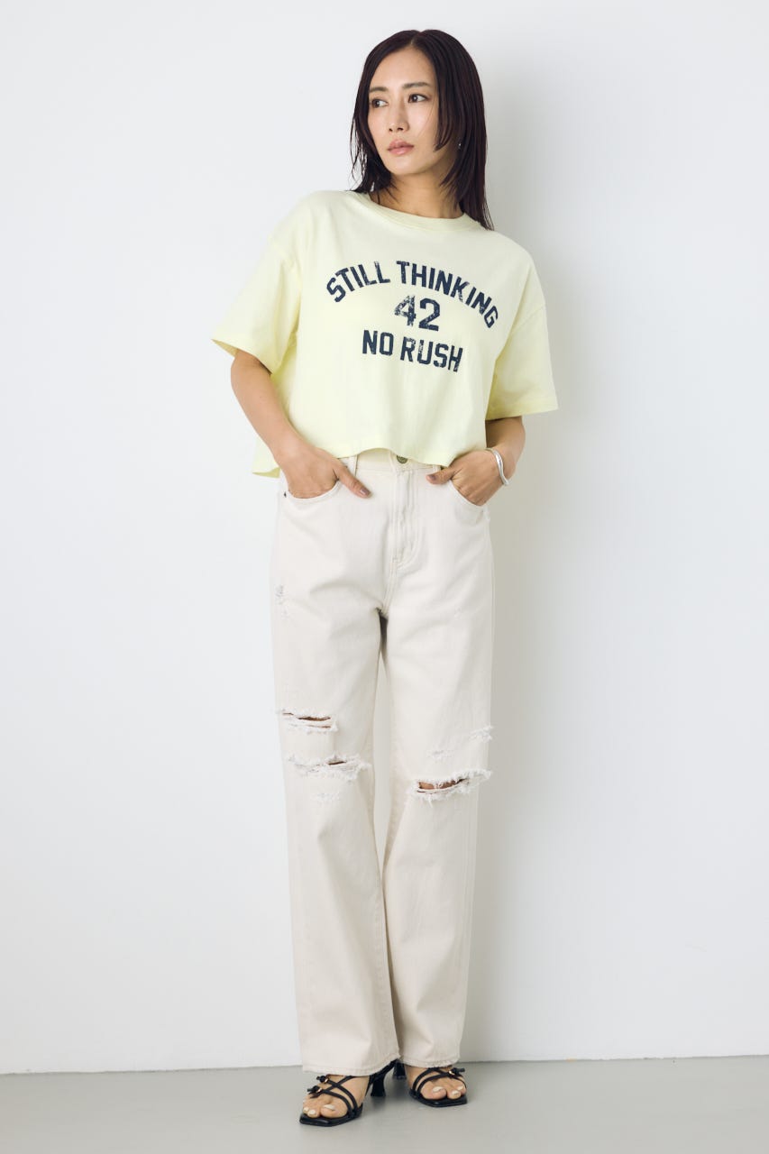 【WEB限定】AZUL DENIM ダメージストレートデニム ロング丈 IVOY 25inch