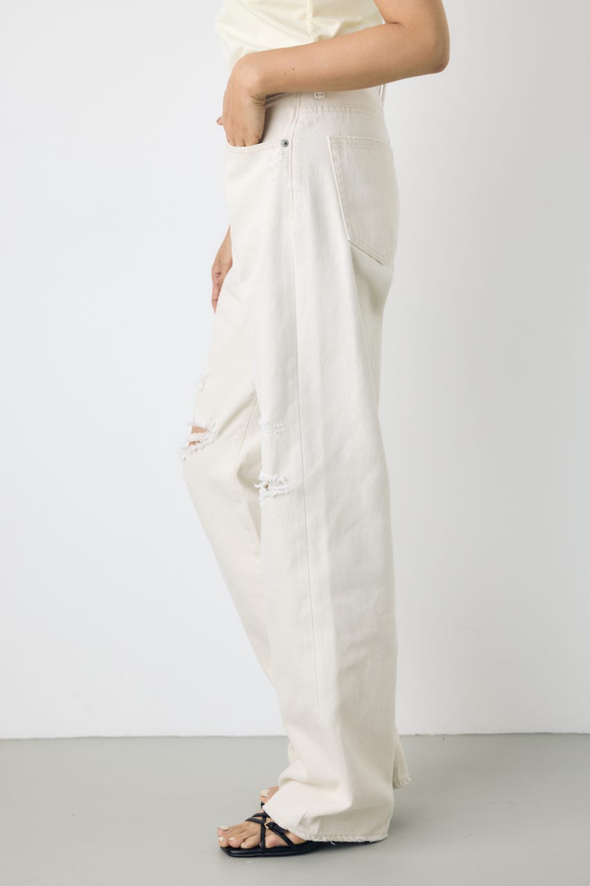 【WEB限定】AZUL DENIM ダメージストレートデニム ロング丈 IVOY 25inch