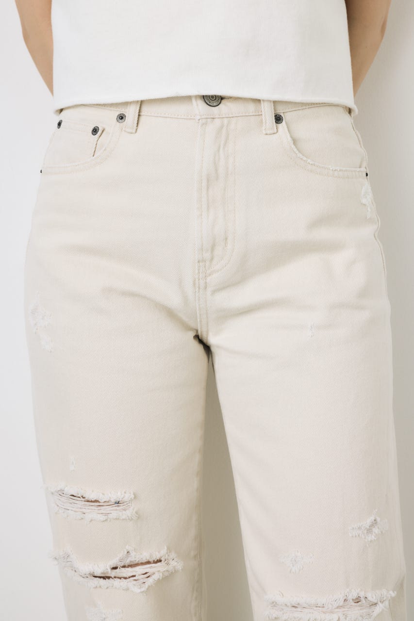 【WEB限定】AZUL DENIM ダメージストレートデニム ロング丈 IVOY 25inch