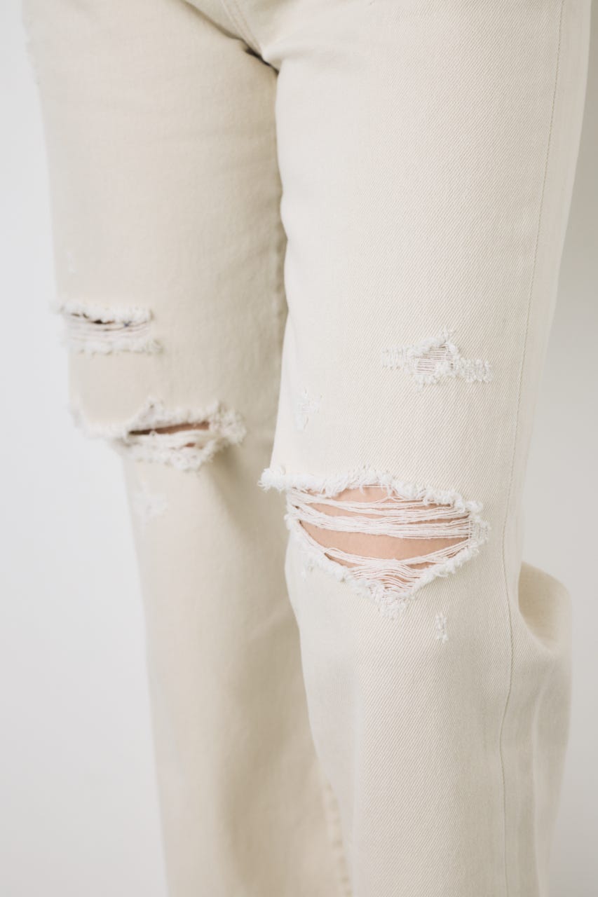 【WEB限定】AZUL DENIM ダメージストレートデニム ロング丈 IVOY 25inch