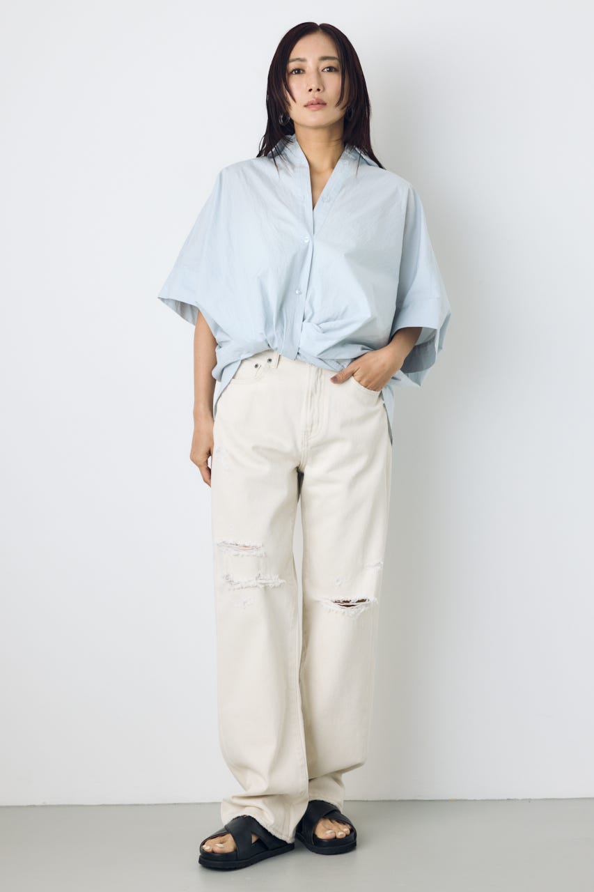 【WEB限定】AZUL DENIM ダメージストレートデニム ロング丈 IVOY 25inch