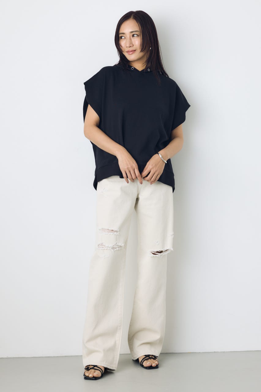 【WEB限定】AZUL DENIM ダメージストレートデニム ロング丈 IVOY 25inch