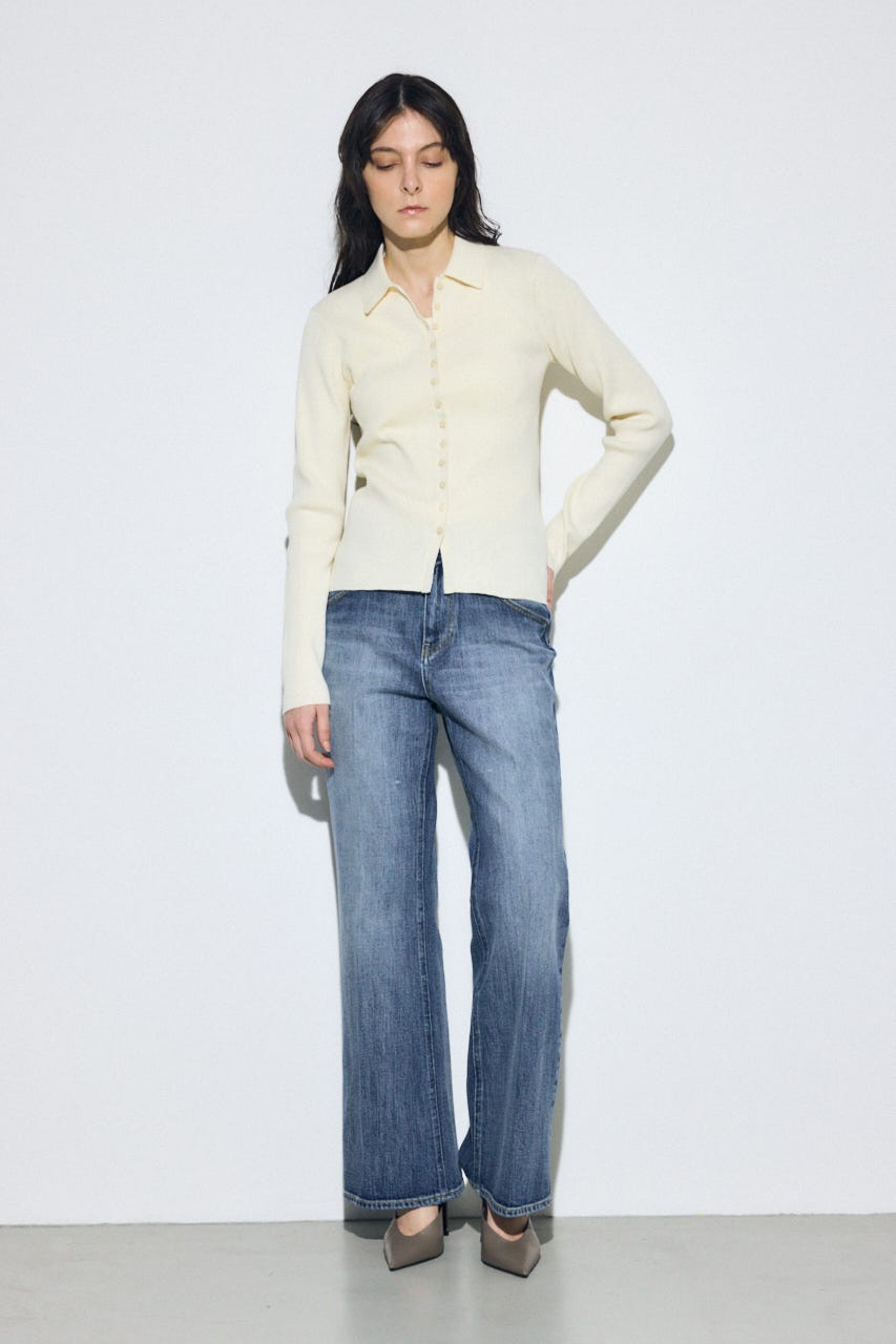 AZUL DENIM センタープレスフレアデニム ショート丈 BLU 25inch