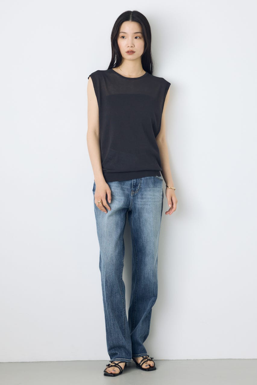 【WEB限定】AZUL DENIM センタープレスストレートデニム ショート丈 BLU 27inch