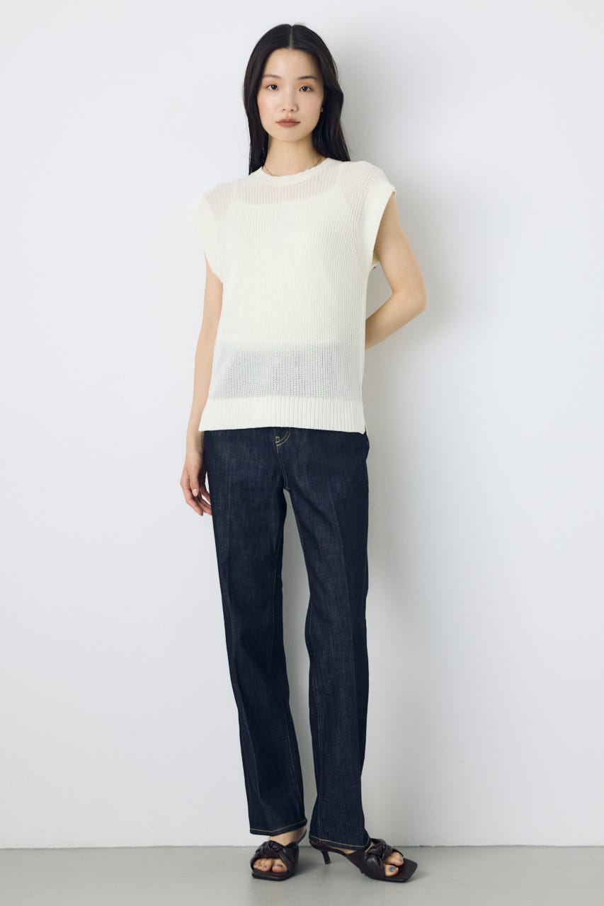 【WEB限定】AZUL DENIM センタープレスストレートデニム ショート丈 One Wash 25inch