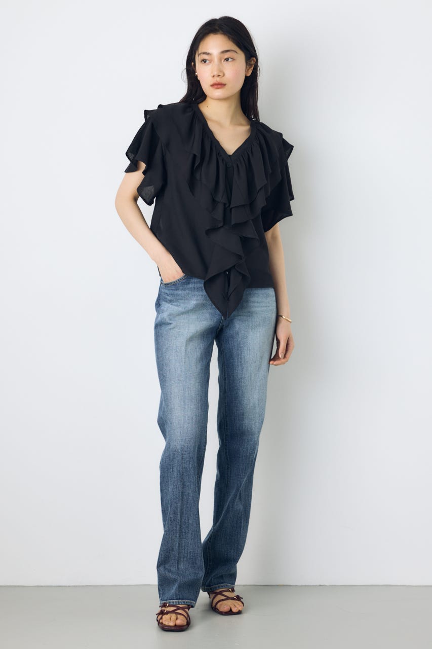 【WEB限定】AZUL DENIM センタープレスストレートデニム ロング丈 BLU 24inch