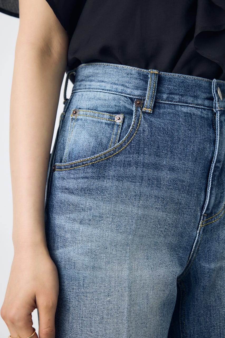 【WEB限定】AZUL DENIM センタープレスストレートデニム ロング丈 BLU 24inch