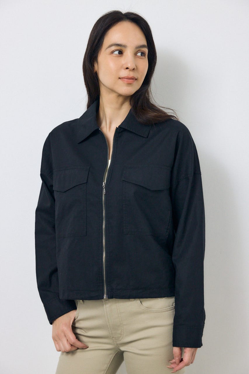 ソフトリネンステンカラーショートブルゾン BLK FREE