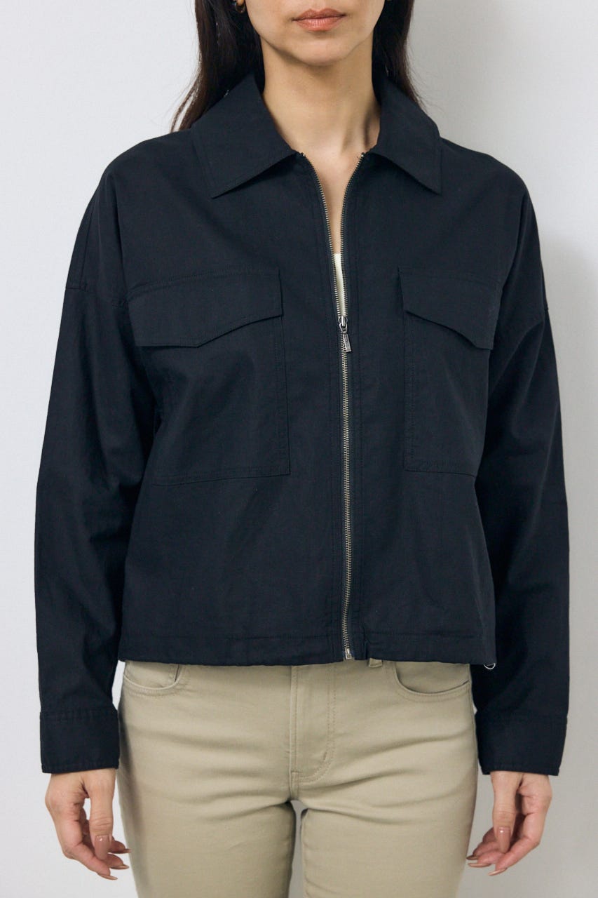 ソフトリネンステンカラーショートブルゾン BLK FREE