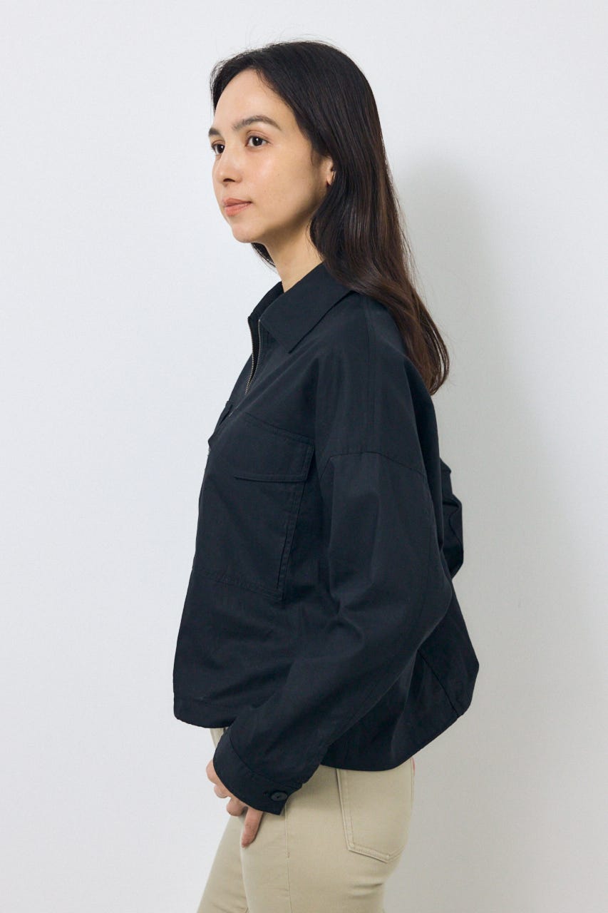 ソフトリネンステンカラーショートブルゾン BLK FREE