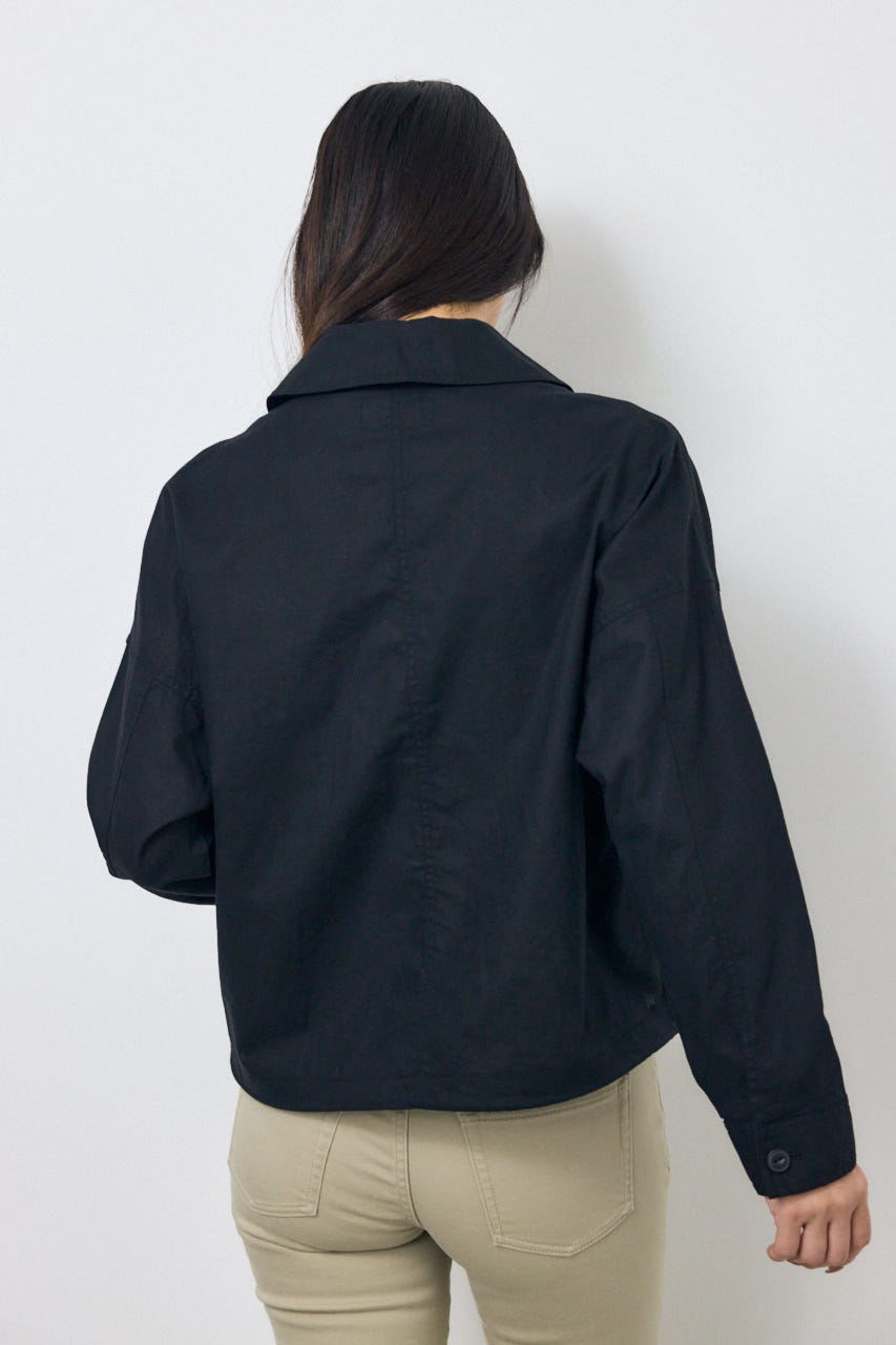 ソフトリネンステンカラーショートブルゾン BLK FREE