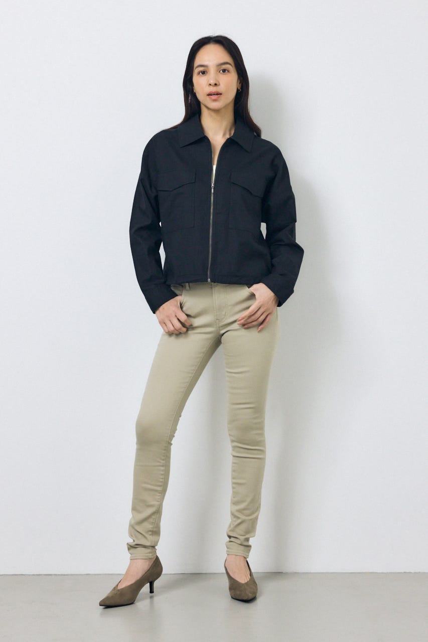 ソフトリネンステンカラーショートブルゾン BLK FREE