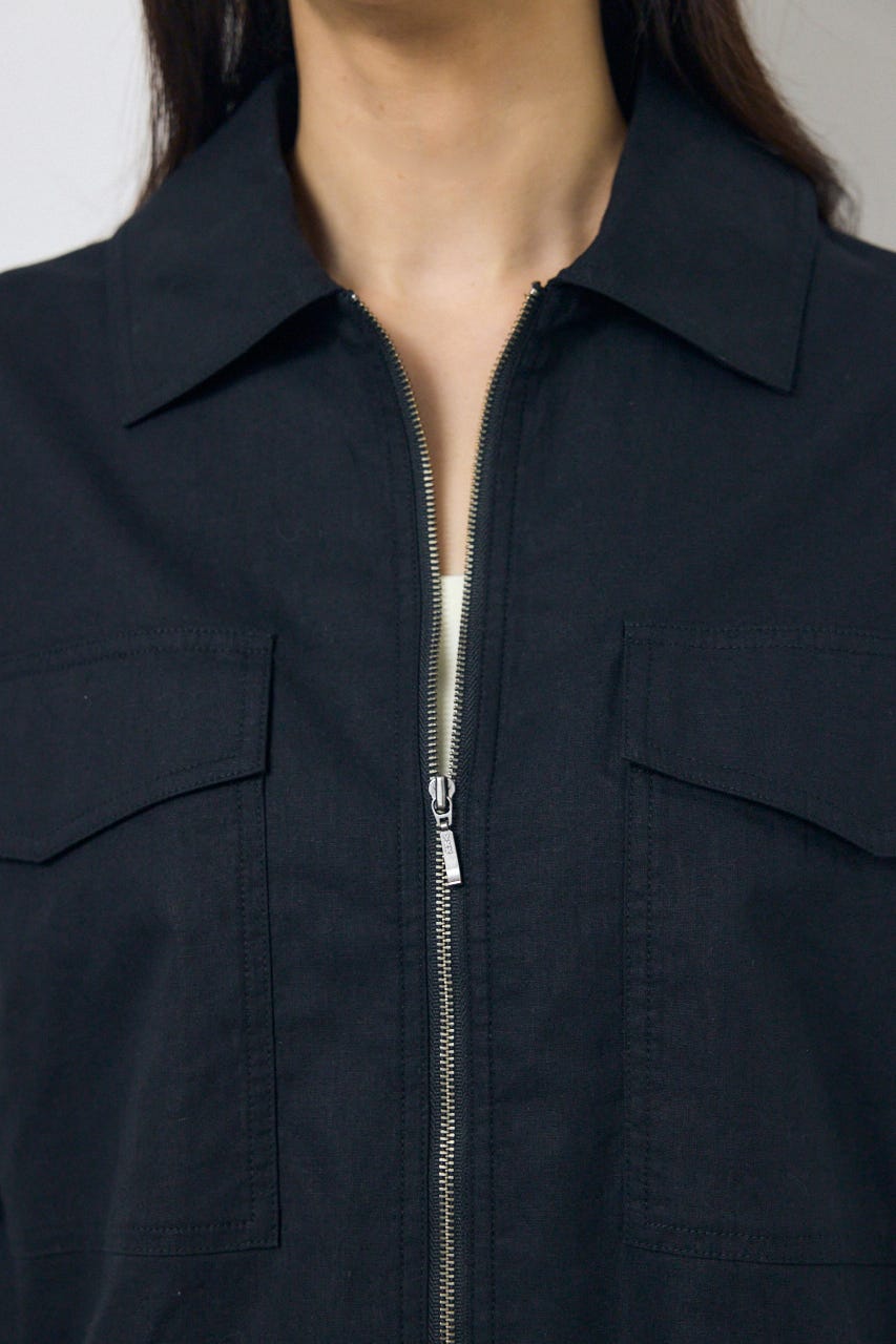 ソフトリネンステンカラーショートブルゾン BLK FREE