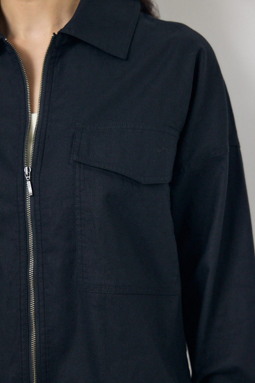 ソフトリネンステンカラーショートブルゾン BLK FREE