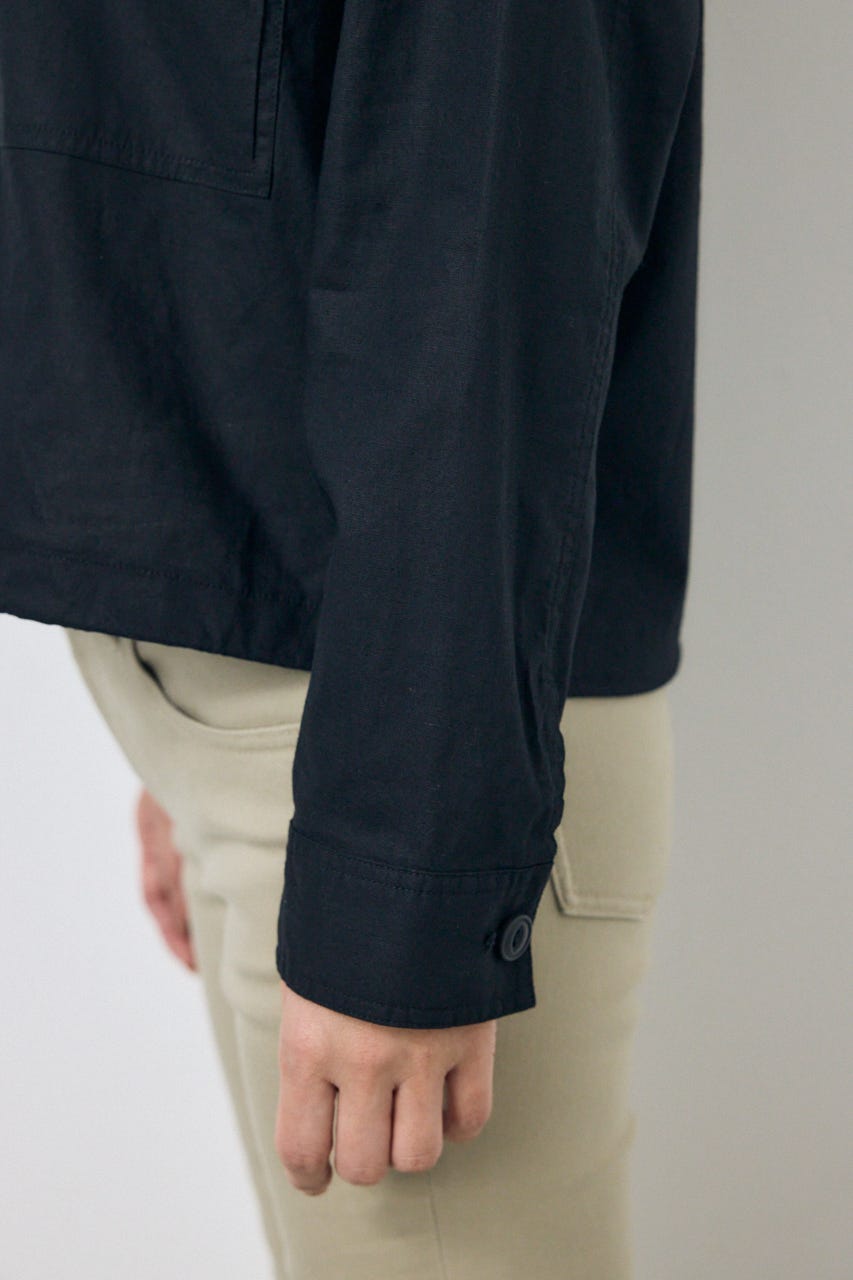 ソフトリネンステンカラーショートブルゾン BLK FREE