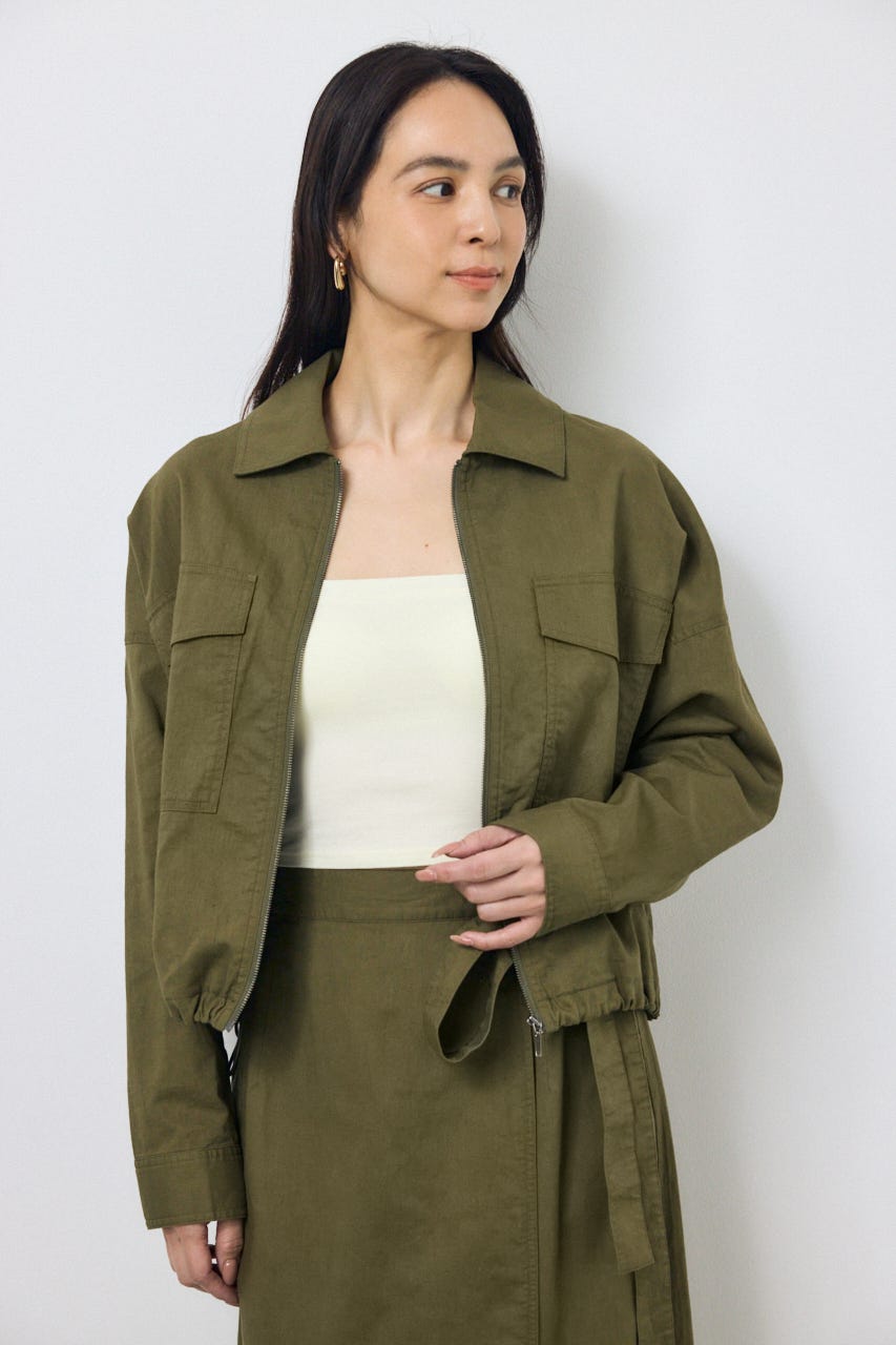 ソフトリネンステンカラーショートブルゾン KHA FREE