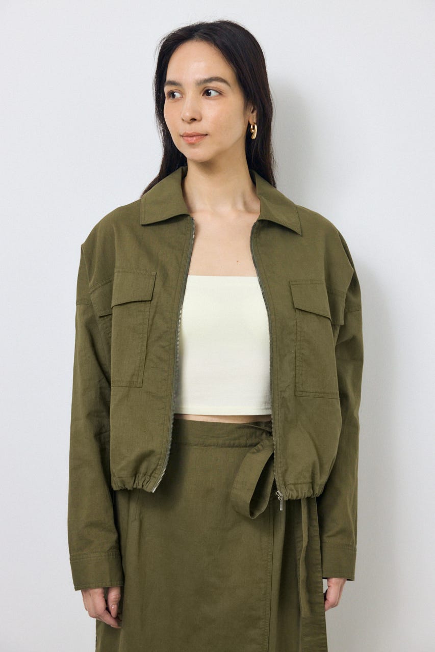 ソフトリネンステンカラーショートブルゾン KHA FREE