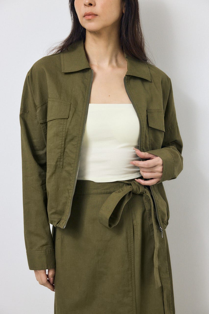 ソフトリネンステンカラーショートブルゾン KHA FREE