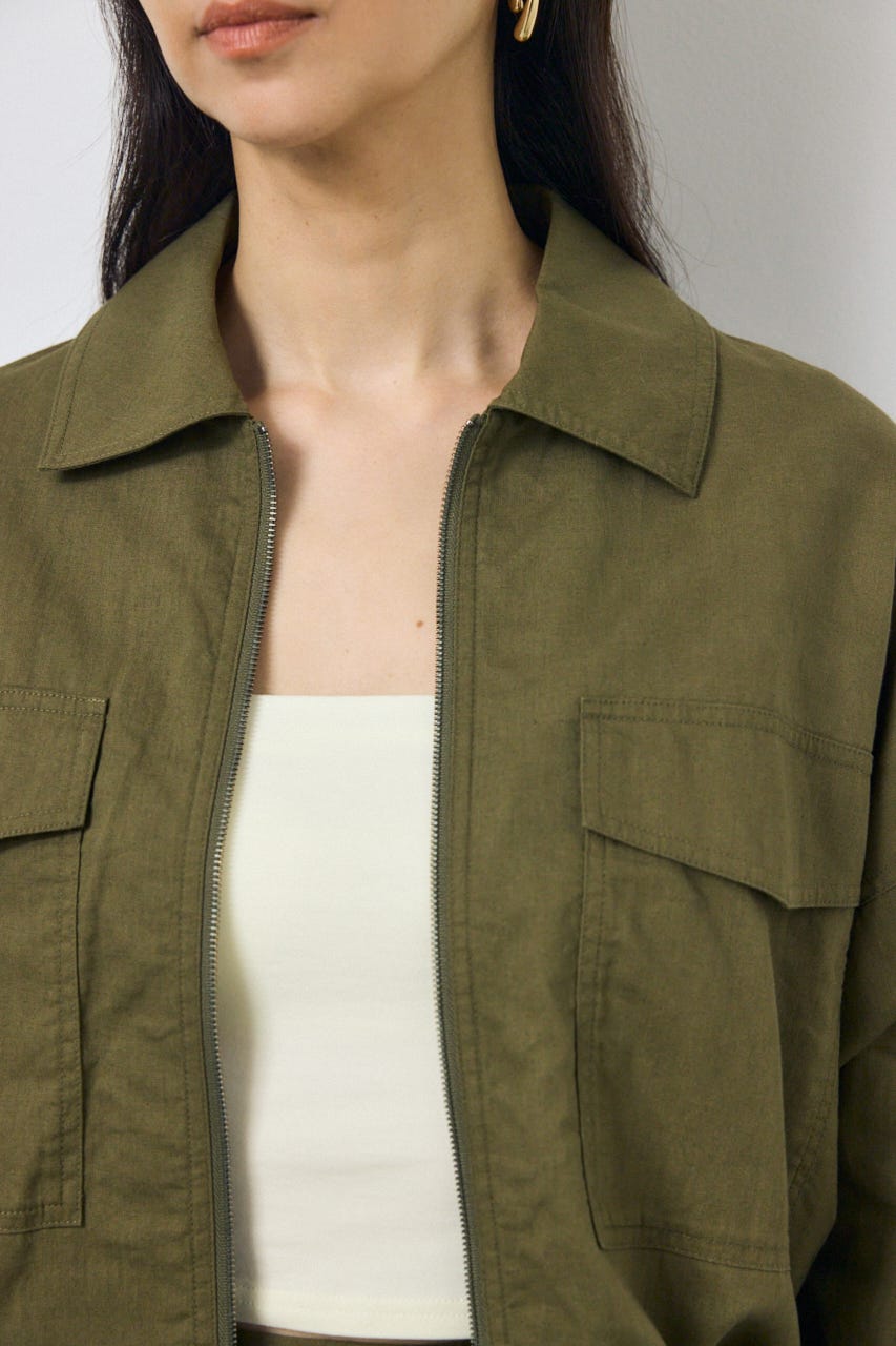 ソフトリネンステンカラーショートブルゾン KHA FREE