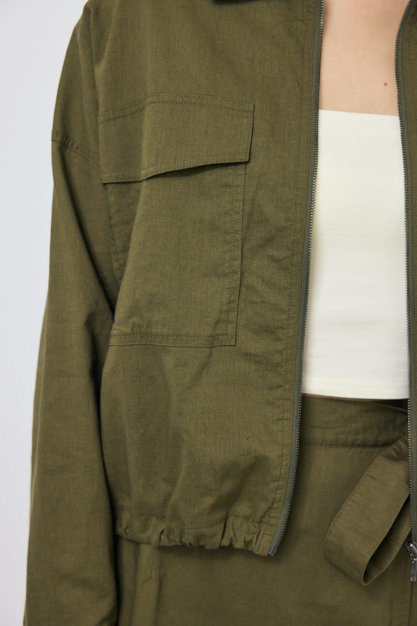 ソフトリネンステンカラーショートブルゾン KHA FREE