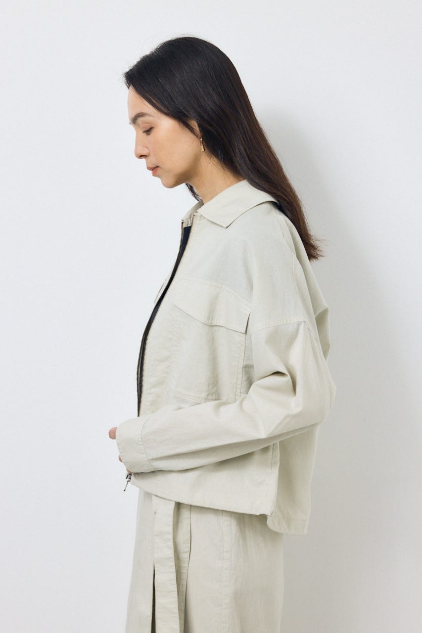 ソフトリネンステンカラーショートブルゾン L/BEG FREE