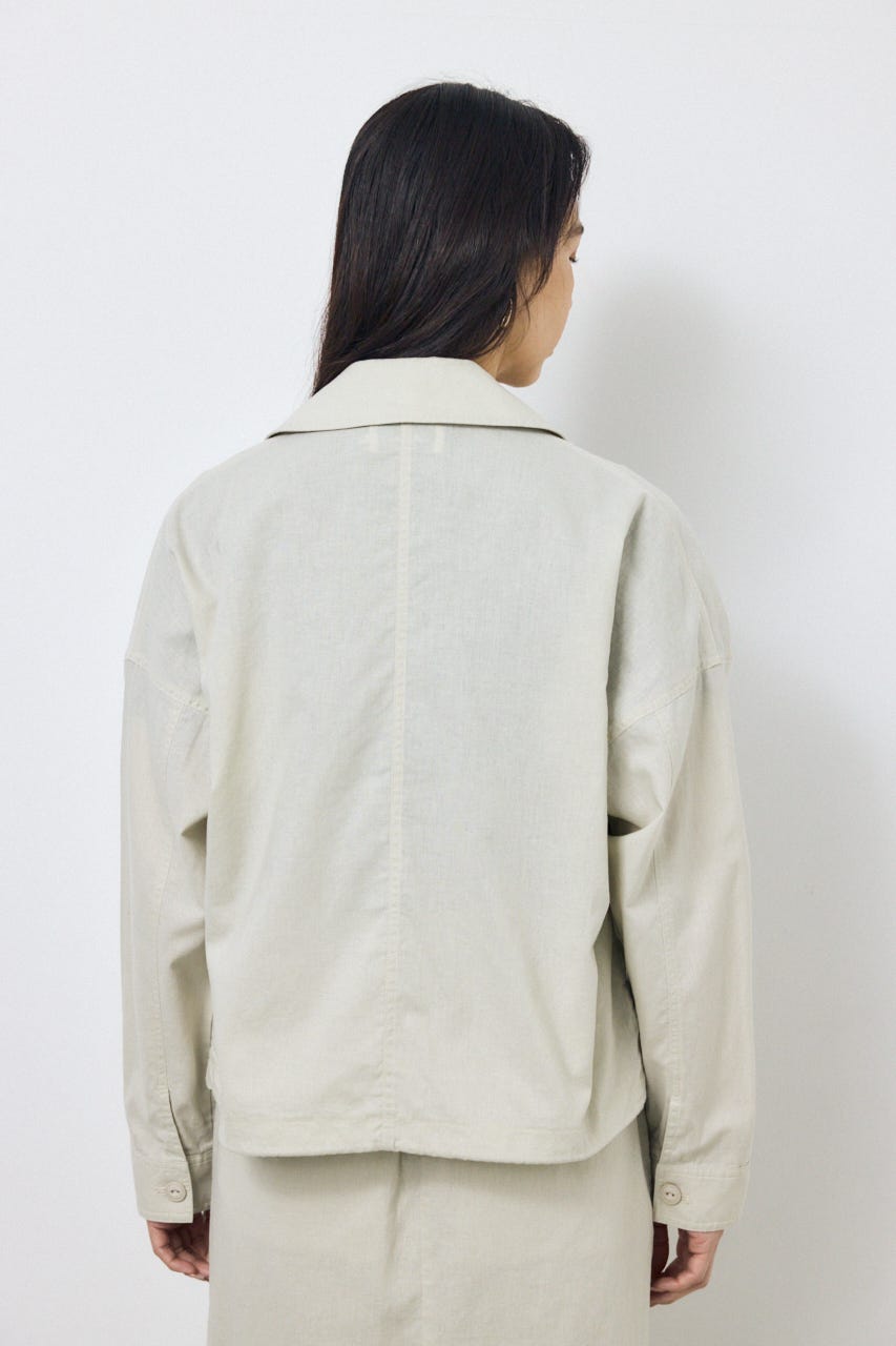 ソフトリネンステンカラーショートブルゾン L/BEG FREE