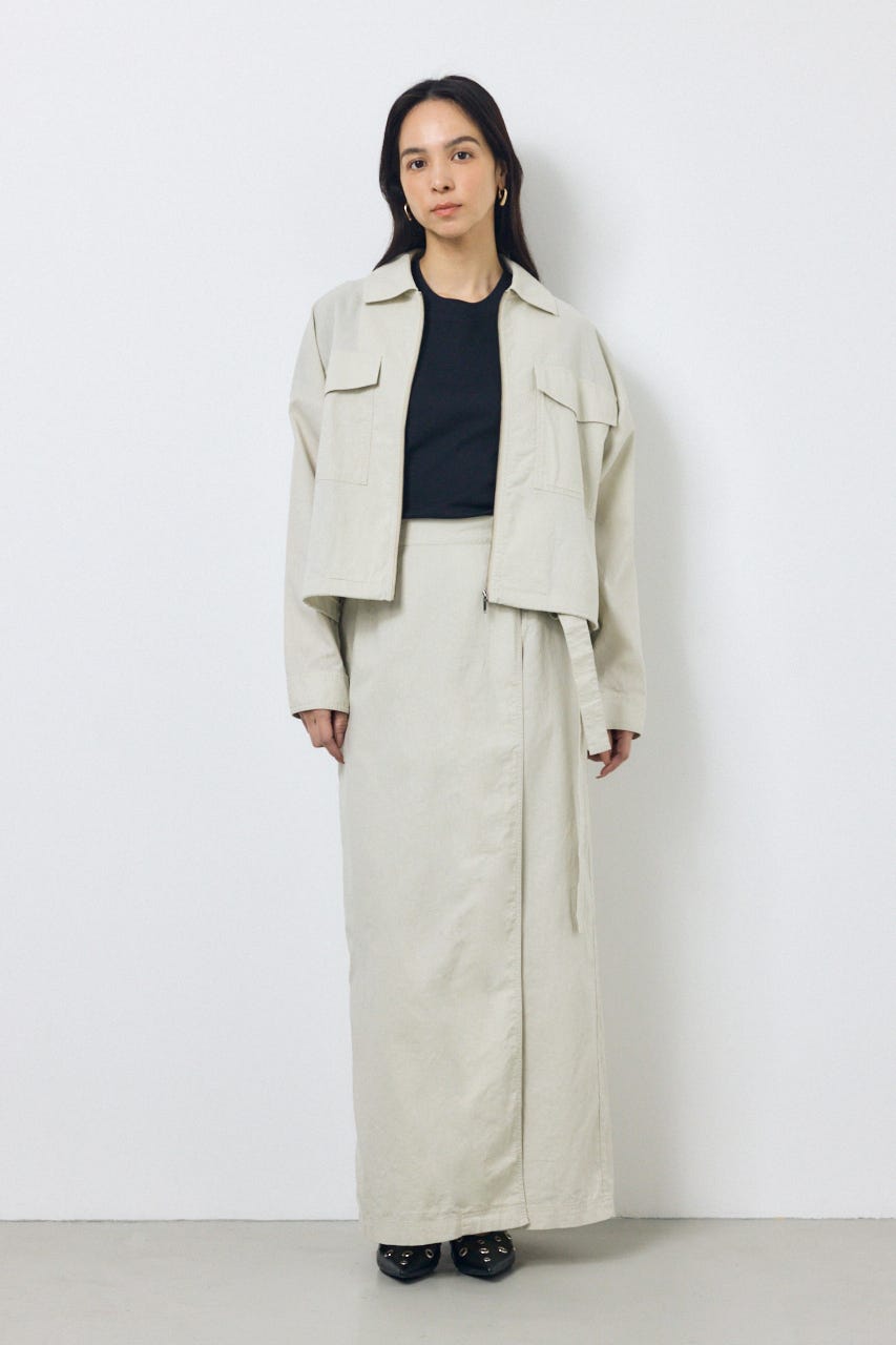 ソフトリネンステンカラーショートブルゾン L/BEG FREE