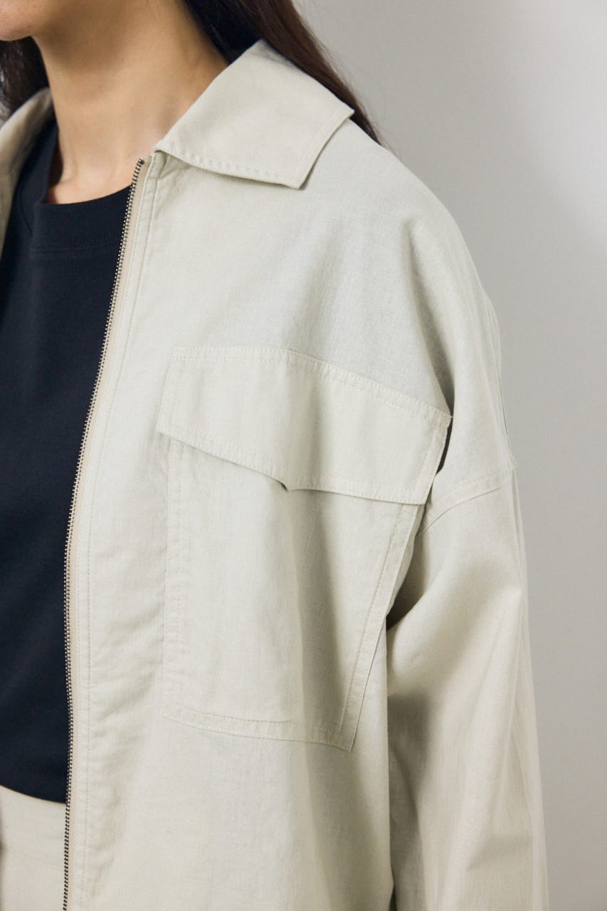 ソフトリネンステンカラーショートブルゾン L/BEG FREE