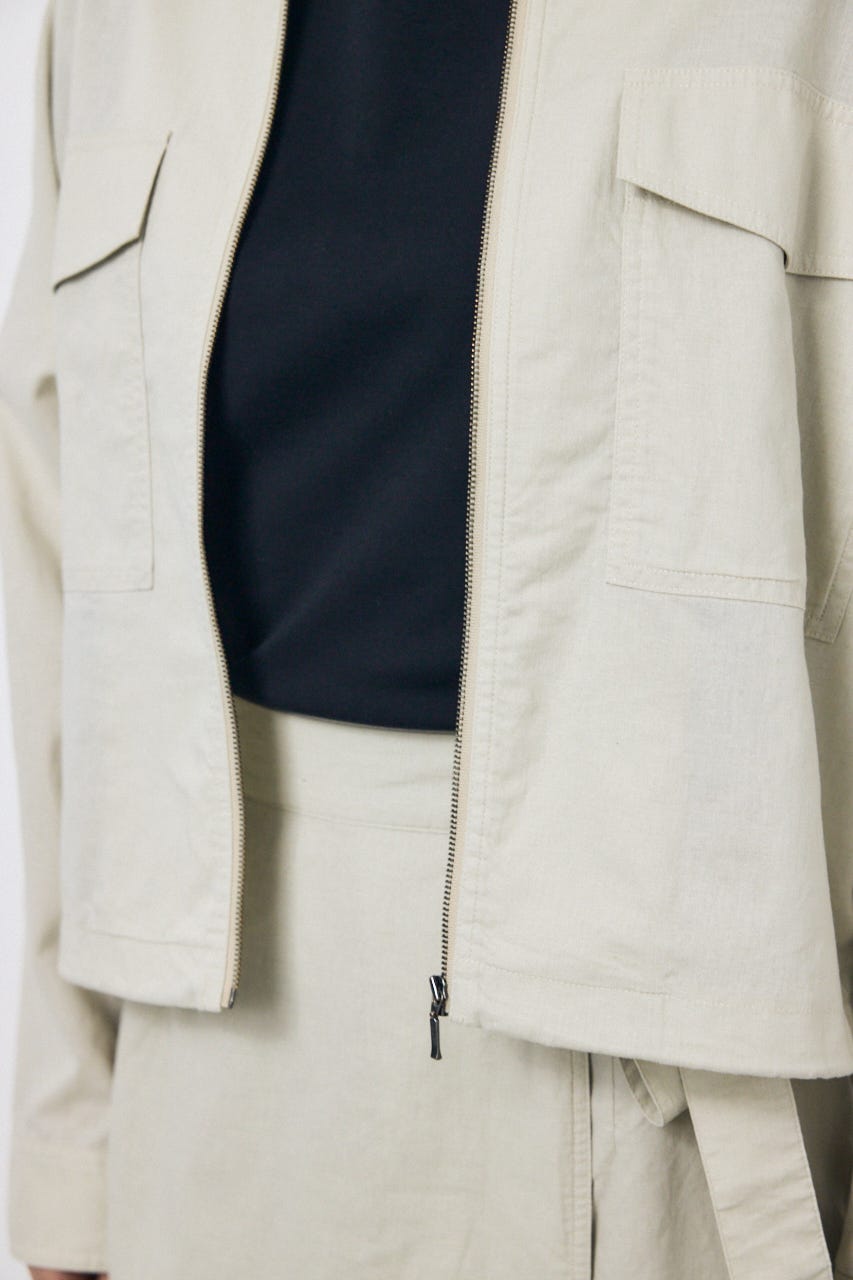 ソフトリネンステンカラーショートブルゾン L/BEG FREE