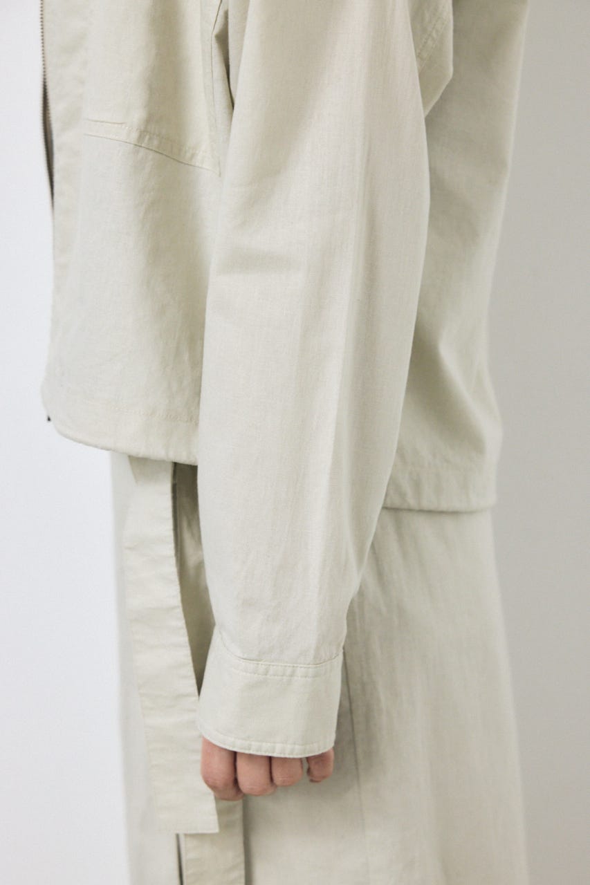 ソフトリネンステンカラーショートブルゾン L/BEG FREE