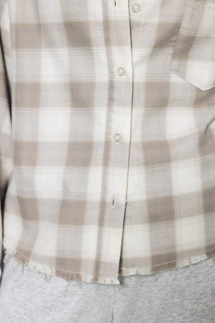 アーバンチェックフリンジショートシャツ 柄BEG FREE