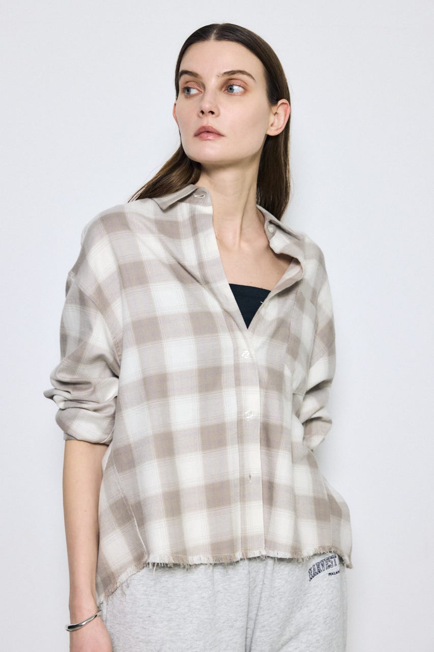 アーバンチェックフリンジショートシャツ 柄BEG FREE