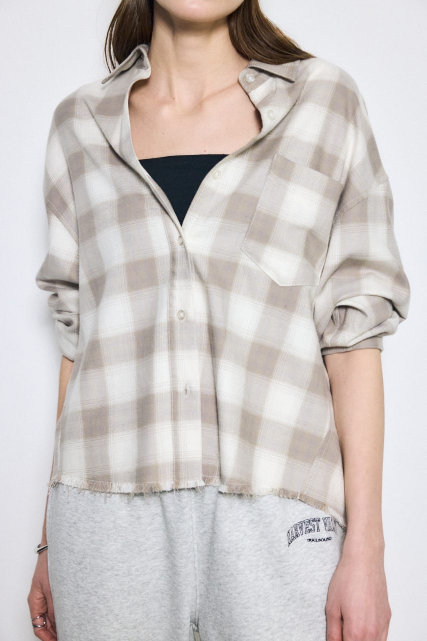 アーバンチェックフリンジショートシャツ 柄BEG FREE